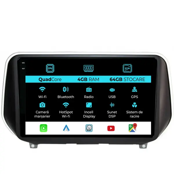 Navigatie Dedicata Hyundai SantaFe (2018-2024), QuadCore, 9 Inch, 4Gb Ram, 64Gb Stocare, Android Auto, Carplay