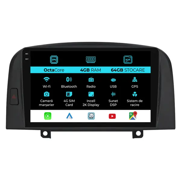 Navigatie Dedicata Hyundai Sonata (2004-2008), 2K, 4Gb Ram, 64Gb Stocare, Carplay