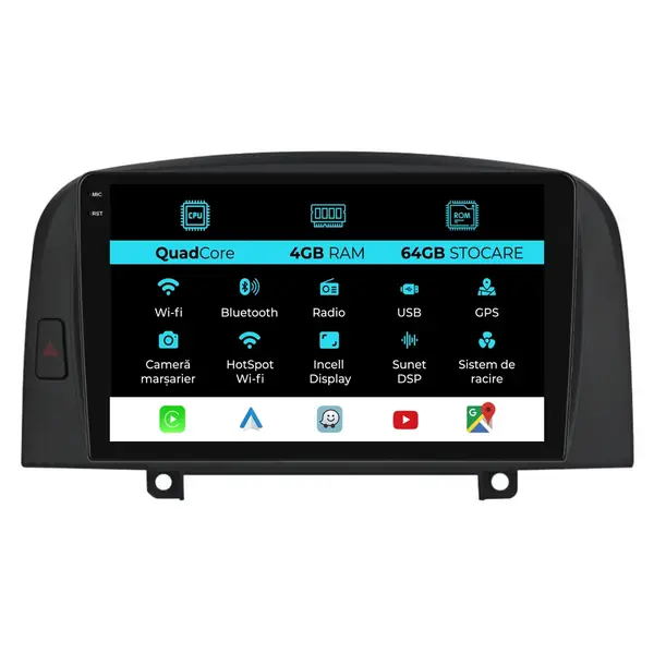 Navigatie Dedicata Hyundai Sonata (2004-2008),QuadCore, 9Inch, 4Gb Ram, 64Gb Stocare, Carplay