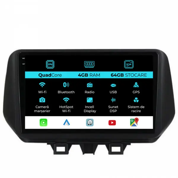 Navigatie Dedicata Hyundai Tucson (2018-2020),QuadCore, 9 Inch, 4Gb Ram, 64Gb stocare, Carplay