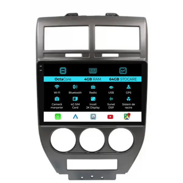 Navigatie Dedicata Jeep Compass (2006-2010), 2K, 4Gb Ram, 64Gb Stocare, Carplay