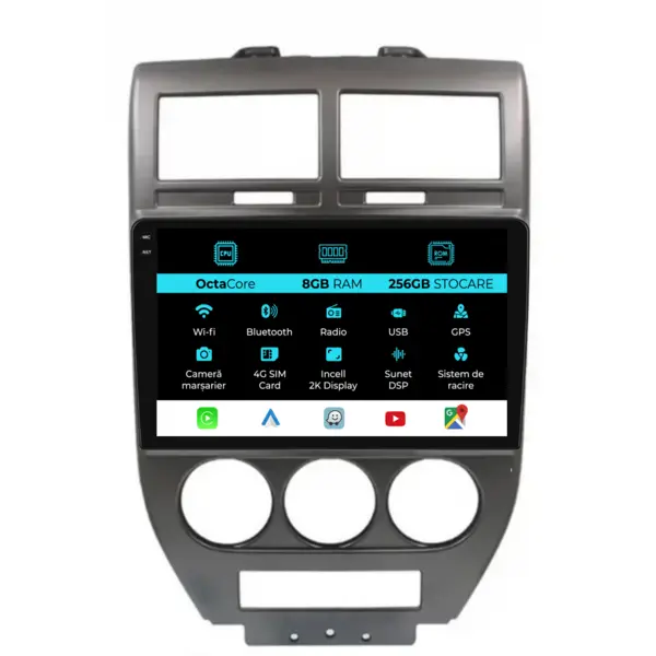 Navigatie Dedicata Jeep Compass (2006-2010), 2K, 8Gb Ram, 256Gb Stocare, Carplay