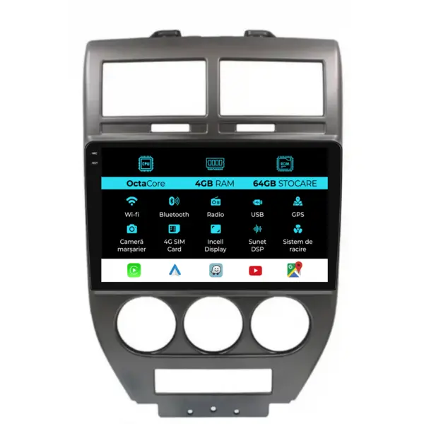 Navigatie Dedicata Jeep Compass (2006-2010), 9 Inch, 4Gb Ram, 64Gb Stocare, Android Auto, Carplay