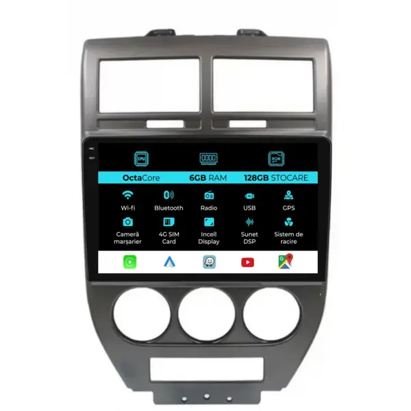 Navigatie Dedicata Jeep Compass (2006-2010), 9 Inch, 6Gb Ram, 128Gb Stocare, Android Auto, Carplay