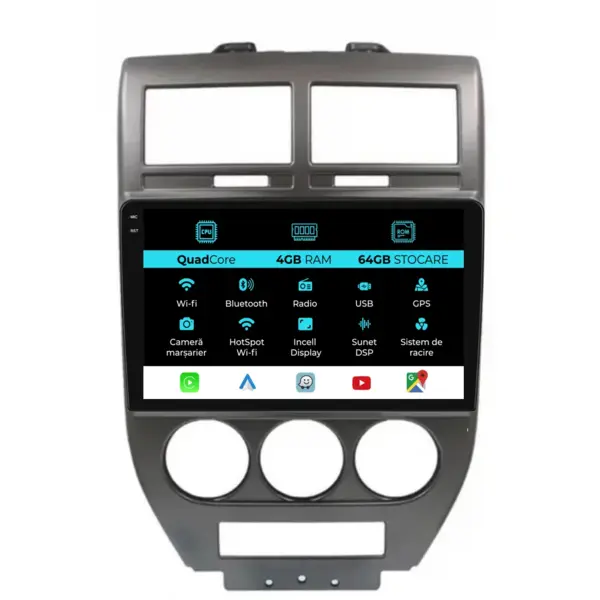 Navigatie Dedicata Jeep Compass (2006-2010), QuadCore, 9 Inch, 4Gb Ram, 64Gb Stocare, Android Auto, Carplay