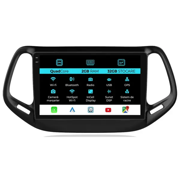 Navigatie Dedicata Jeep Compass (2010-2016), 10 Inch, 2Gb Ram, 32Gb Stocare, Android Auto, Carplay