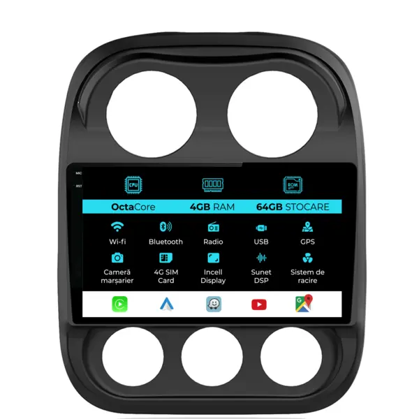 Navigatie Dedicata Jeep Compass (2010-2016), 10Inch, 4Gb Ram, 64Gb Stocare, Carplay