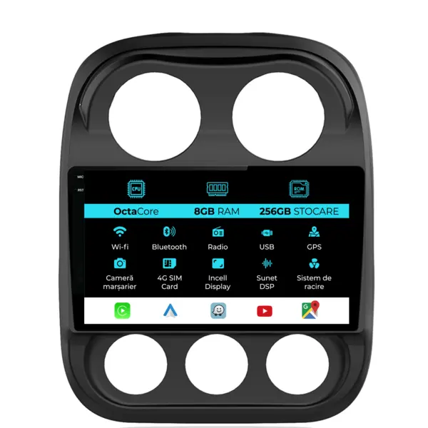 Navigatie Dedicata Jeep Compass (2010-2016), 10Inch, 8Gb Ram, 256Gb Stocare, Carplay