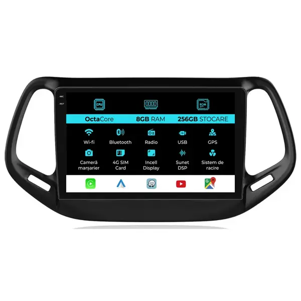 Navigatie Dedicata Jeep Compass (2016-2020), 10Inch, 8Gb Ram, 256Gb Stocare, Carplay