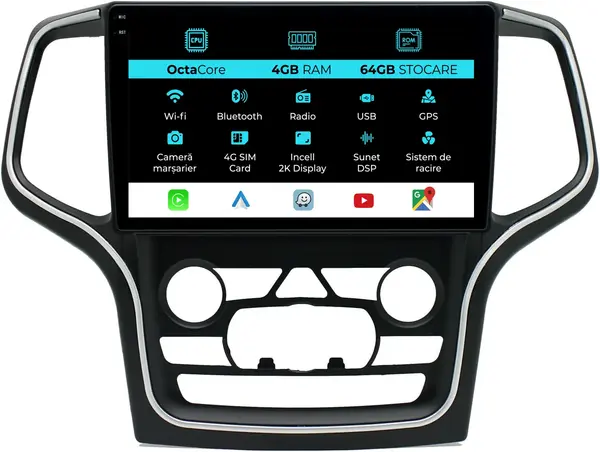 Navigatie Dedicata Jeep Grand Cherokee (2010-2014), 2K, 4Gb Ram, 64Gb Stocare, Android Auto, Carplay