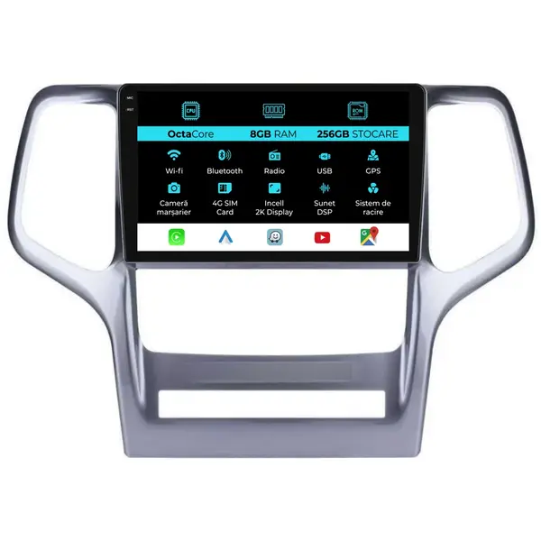 Navigatie Dedicata Jeep Grand Cherokee (2010-2014), 2K, 8Gb Ram, 256Gb Stocare, Carplay