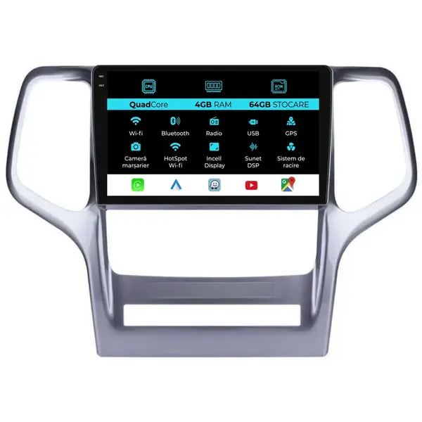Navigatie Dedicata Jeep Grand Cherokee (2010-2014),QuadCore, 9Inch, 4Gb Ram, 64Gb Stocare, Carplay