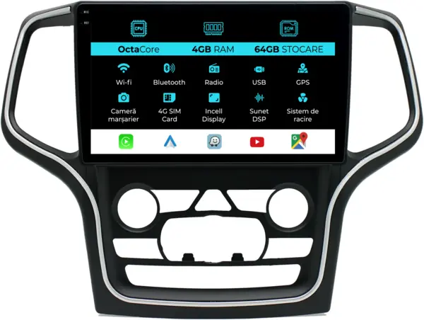 Navigatie Dedicata Jeep Grand Cherokee (2013-2020) , 10Inch, 4Gb Ram, 64Gb Stocare, Carplay