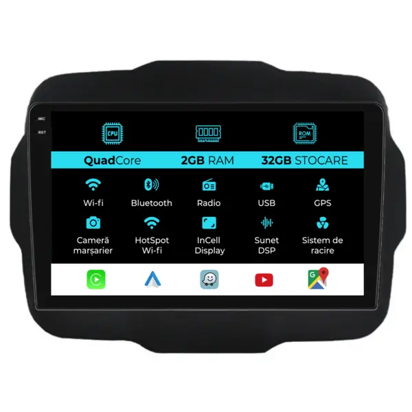 Navigatie Dedicata Jeep Renegade (2016-2020), 9Inch, 2Gb Ram, 32Gb Stocare, Carplay