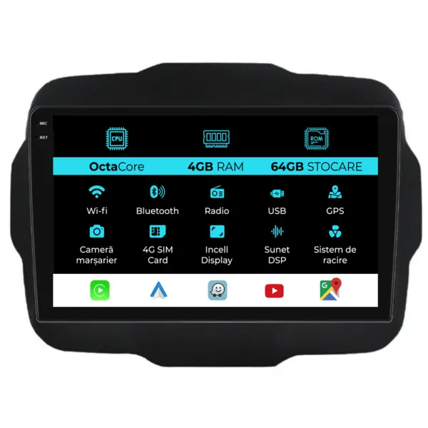 Navigatie Dedicata Jeep Renegade (2016-2020), 9Inch, 4Gb Ram, 64Gb Stocare, Carplay