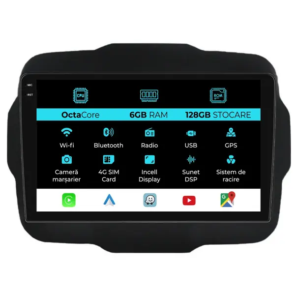 Navigatie Dedicata Jeep Renegade (2016-2020), 9Inch, 6Gb Ram, 128Gb Stocare, Carplay