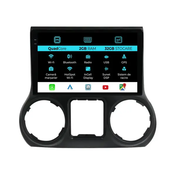 Navigatie Dedicata Jeep Wrangler (2011-2017), 10 Inch, 2Gb Ram, 32Gb Stocare, Android Auto, Carplay