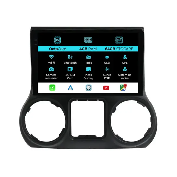 Navigatie Dedicata Jeep Wrangler (2011-2017), 10Inch, 4Gb Ram, 64Gb Stocare, Carplay