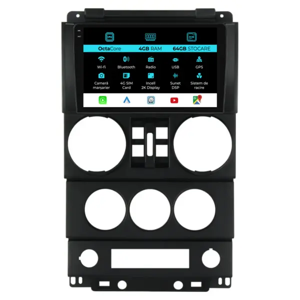 Navigatie Dedicata Jeep Wrangler Rubicon (2008-2010), 2K, 4Gb Ram, 64Gb Stocare, Carplay