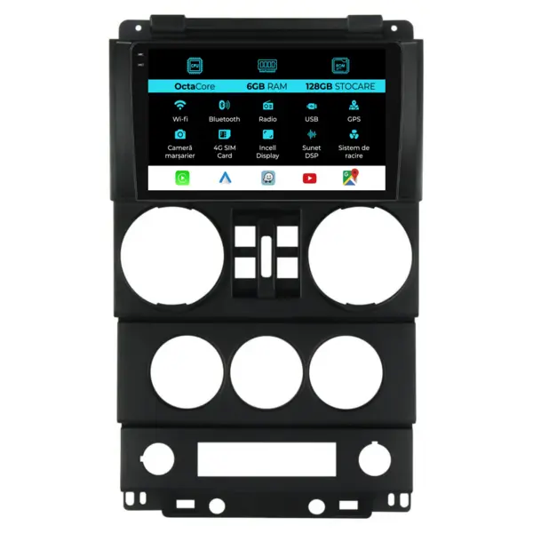 Navigatie Dedicata Jeep Wrangler Rubicon (2008-2010), 9Inch, 6Gb Ram, 128Gb Stocare, Carplay