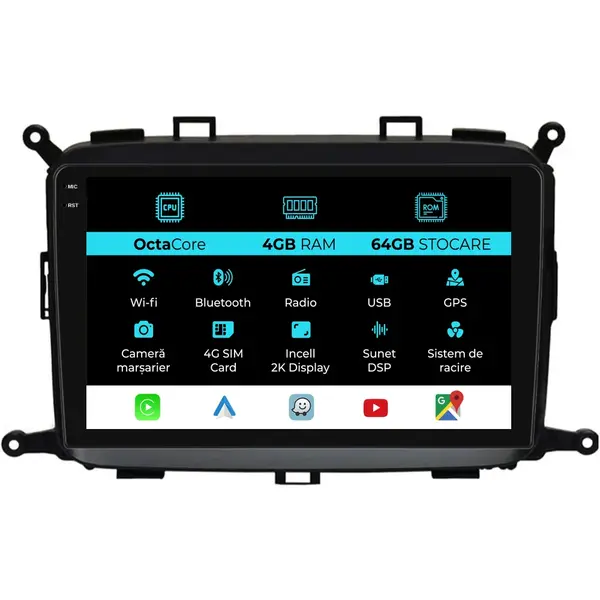Navigatie Dedicata Kia Carens (2012-2017), 2K, 4Gb Ram, 64Gb Stocare, Carplay