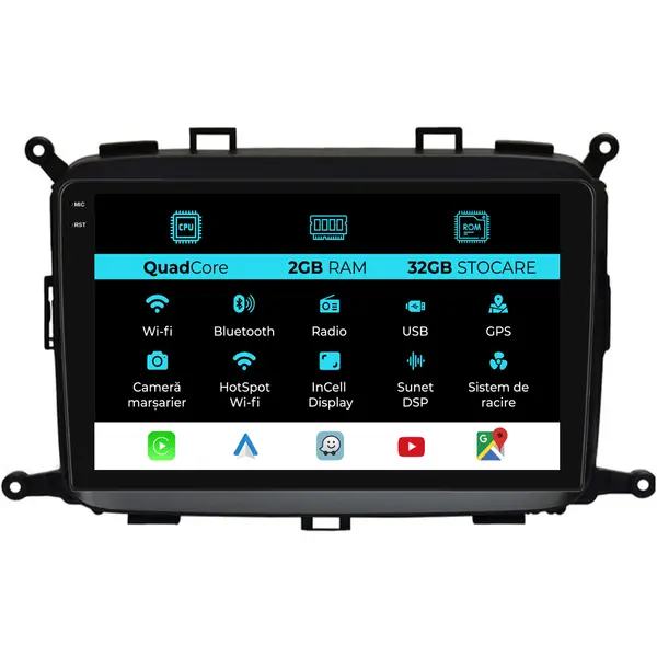 Navigatie Dedicata Kia Carens (2012-2017), 9 Inch, 2Gb Ram, 32Gb Stocare, Android Auto, Carplay