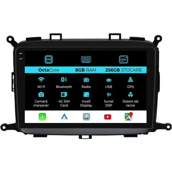 Navigatie Dedicata Kia Carens (2012-2017), 9 Inch, 8Gb Ram, 256Gb Stocare, Android Auto, Carplay