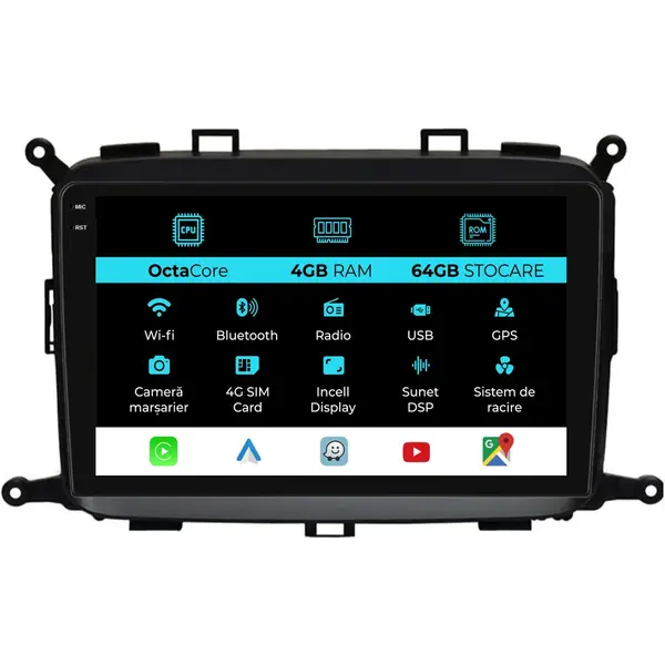 Navigatie Dedicata Kia Carens (2012-2017), 9Inch, 4Gb Ram, 64Gb Stocare, Carplay