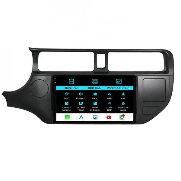 Navigatie Dedicata Kia Rio (2011-2014), 2K, 8Gb Ram, 256Gb Stocare, Android Auto, Carplay
