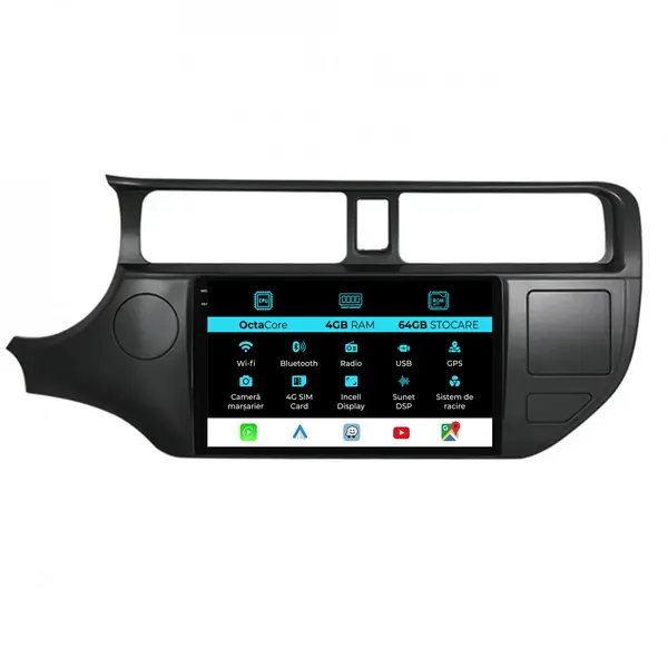 Navigatie Dedicata Kia Rio (2011-2014), 9 Inch, 4Gb Ram, 64Gb Stocare, Android Auto, Carplay