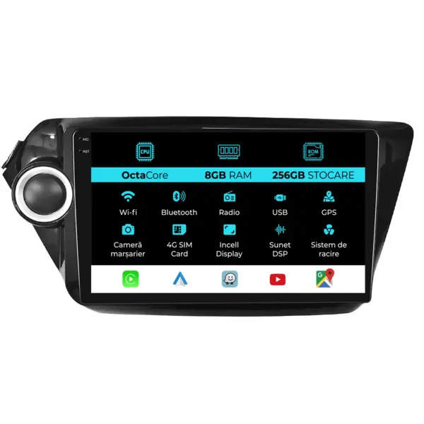 Navigatie Dedicata Kia Rio (2011 - 2016), 9 Inch, 8Gb Ram, 256Gb Stocare, Android Auto, Carplay