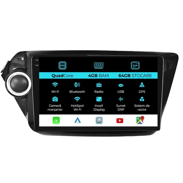 Navigatie Dedicata Kia Rio (2011 - 2016), QuadCore, 9 Inch, 4Gb Ram, 64Gb Stocare, Android Auto, Carplay
