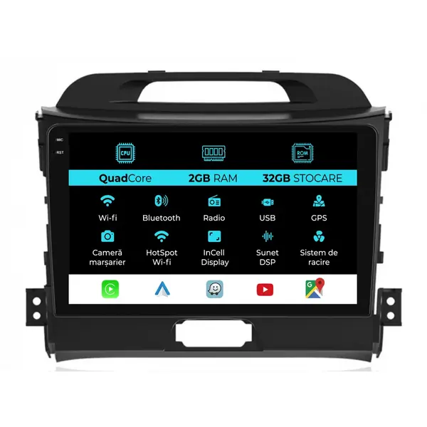 Navigatie Dedicata Kia Sportage (2010 - 2015), 9 Inch, 2Gb Ram, 32Gb Stocare, Android Auto, Carplay
