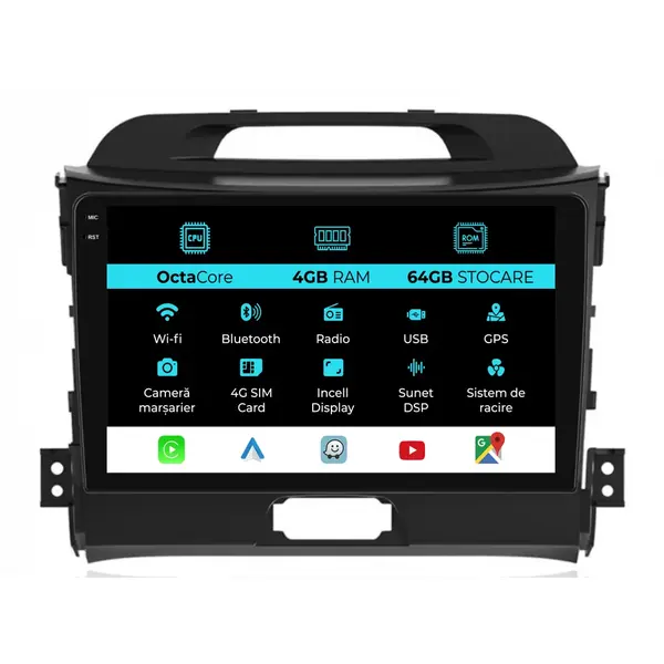 Navigatie Dedicata Kia Sportage (2010 - 2015), 9 Inch, 4Gb Ram, 64Gb Stocare, Android Auto, Carplay