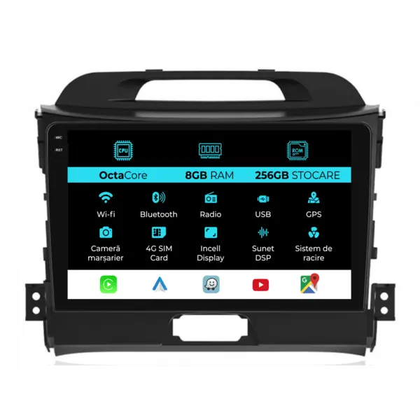 Navigatie Dedicata Kia Sportage (2010 - 2015), 9 Inch, 8Gb Ram, 256Gb Stocare, Android Auto, Carplay