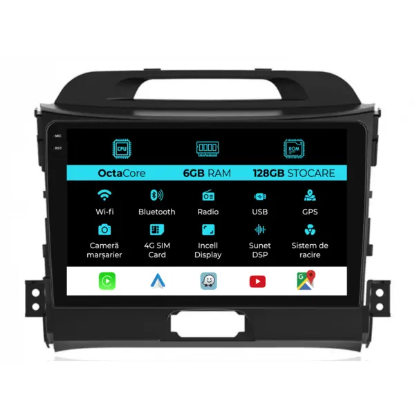 Navigatie Dedicata Kia Sportage (2010-2016), 9Inch, 6Gb Ram, 128Gb Stocare, Carplay