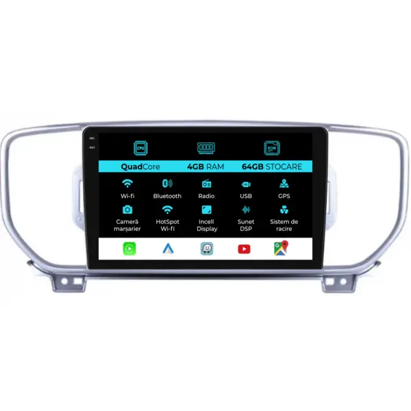 Navigatie Dedicata Kia Sportage (2016-2020),QuadCore, 9Inch, 4Gb Ram, 64Gb Stocare, Carplay