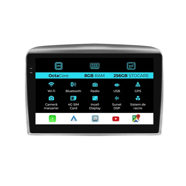 Navigatie Dedicata Lancia Ypsilon (2006-2011), 9 Inch, 8Gb Ram, 256Gb Stocare, Android Auto, Carplay