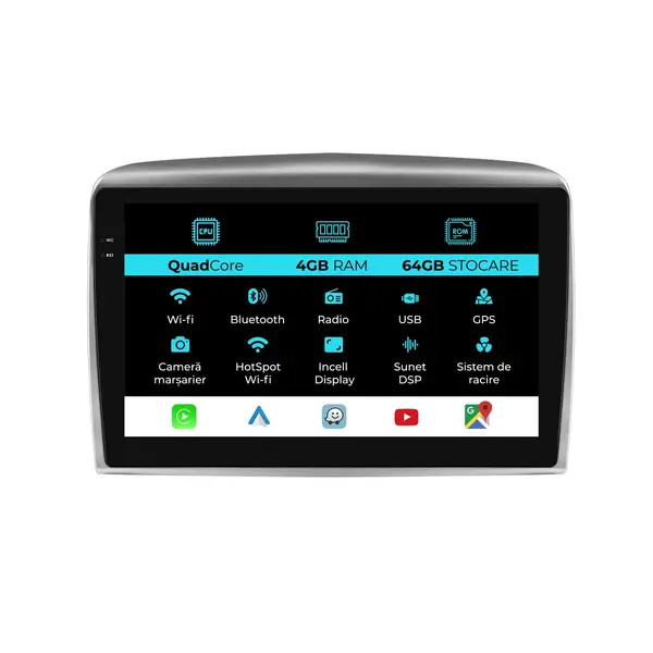 Navigatie Dedicata Lancia Ypsilon (2006-2011), QuadCore, 9 Inch, 4Gb Ram, 64Gb Stocare, Android Auto, Carplay
