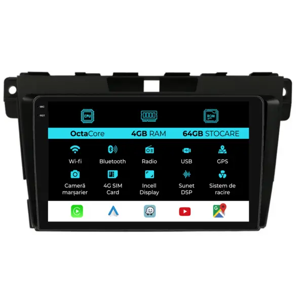 Navigatie Dedicata Mazda CX-7 (2008 - 2015), 9 Inch, 4Gb Ram, 64Gb Stocare, Android Auto, Carplay