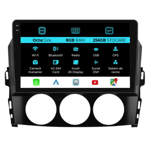 Navigatie Dedicata Mazda MX-5 (2005-2015), 2K, 8Gb Ram, 256Gb Stocare, Carplay