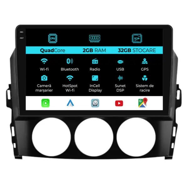 Navigatie Dedicata Mazda MX-5 (2005 - 2015), 9 Inch, 2Gb Ram, 32Gb Stocare, Android Auto, Carplay