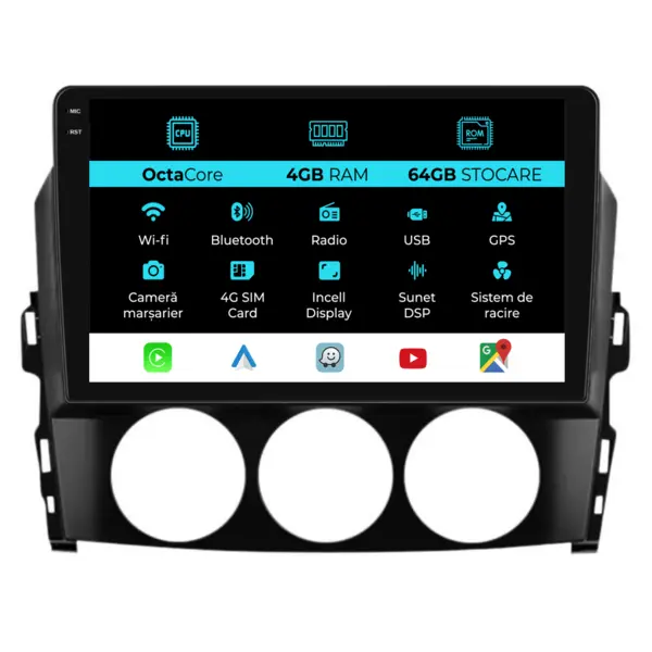 Navigatie Dedicata Mazda MX-5 (2005-2015), 9Inch, 4Gb Ram, 64Gb Stocare, Carplay
