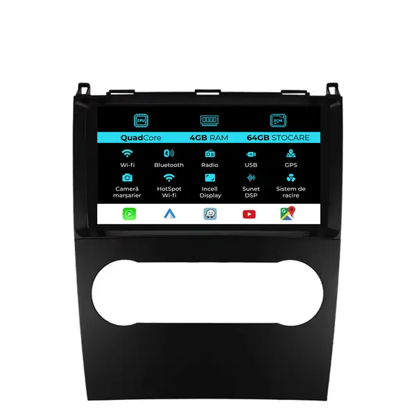Navigatie Dedicata Mercedes Benz A B Class (2004-2011),QuadCore, 9Inch, 4Gb Ram, 64Gb Stocare, Carplay