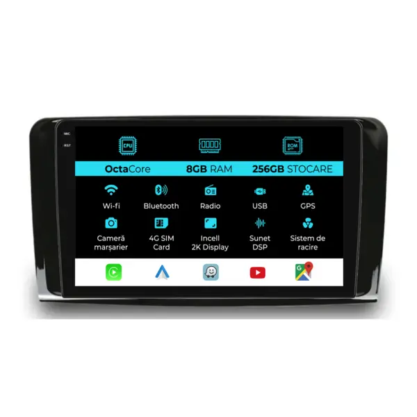Navigatie Dedicata Mercedes-Benz ML W164 (2005 - 2011), 2K, 8Gb Ram, 256Gb Stocare, Android Auto, Carplay