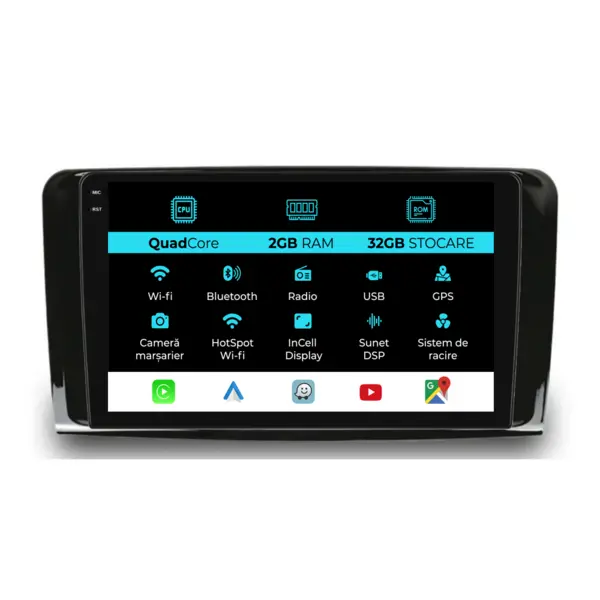 Navigatie Dedicata Mercedes Benz ML W164 GL X164 (2005 - 2012), 9Inch, 2Gb Ram, 32Gb Stocare, Carplay