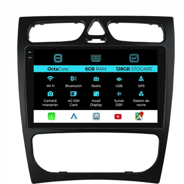Navigatie Dedicata Mercedes C-Class W203 CLK W209 (2000 - 2005), 9Inch, 6Gb Ram, 128Gb Stocare, Carplay