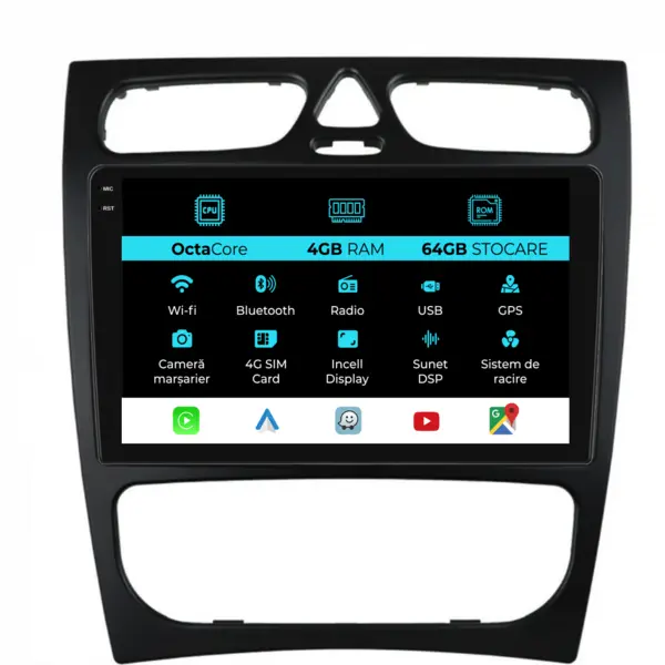 Navigatie Dedicata Mercedes C-Class W203 CLK W209 (2000 - 2005), 9Inch, 4Gb Ram, 64Gb Stocare, Carplay