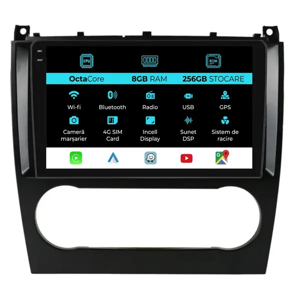 Navigatie Dedicata Mercedes C-Class W203 CLK W209 (2005 - 2009), 9Inch, 8Gb Ram, 256Gb Stocare, Carplay