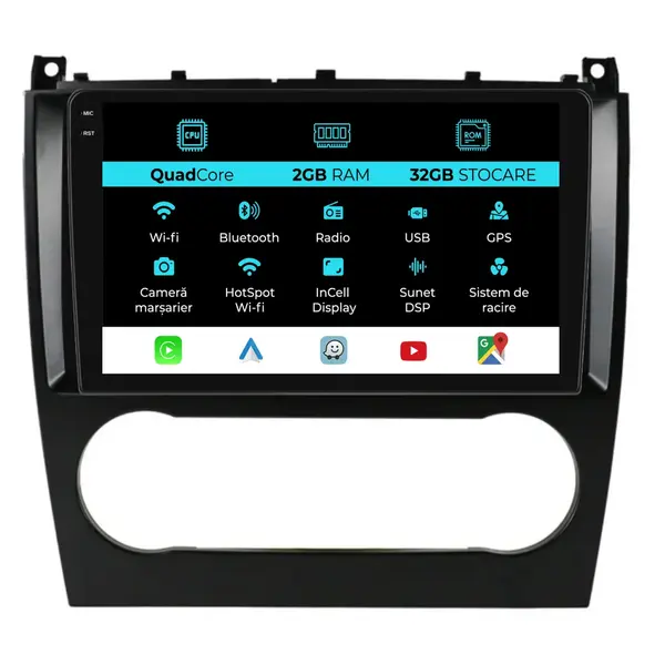 Navigatie Dedicata Mercedes C-Class W203 CLK W209 (2005 - 2009), 9Inch, 2Gb Ram, 32Gb Stocare, Carplay